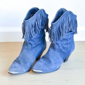 Vintage Dingo Denim Fringe Cowgirl Boots